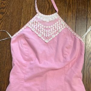 Lilly Pulitzer Pink and White Lacy Halter Top Size 4